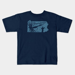 Pennsylvania Vintage Distressed Fly Fishing State Map Kids T-Shirt